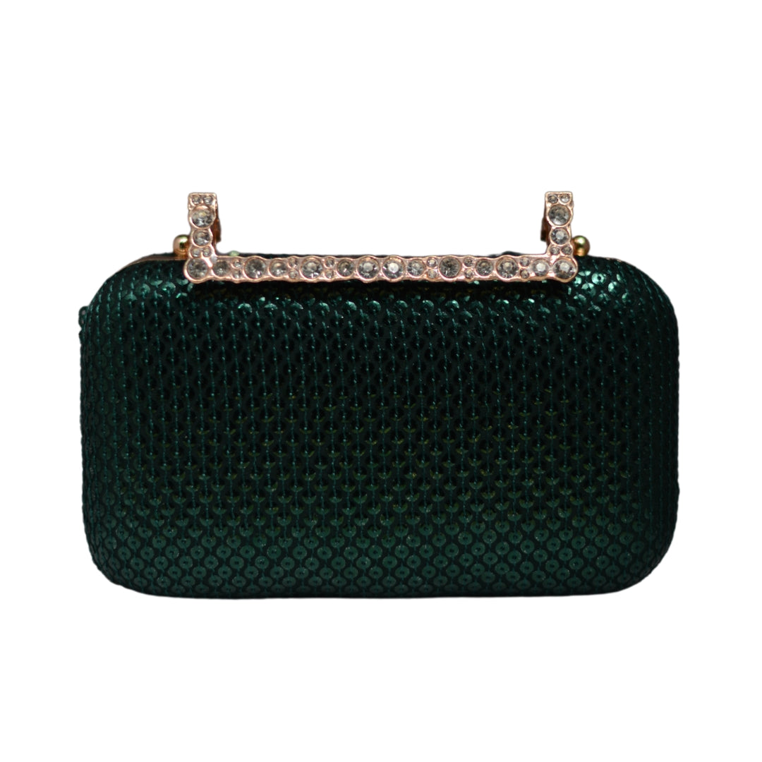 Artklim Green Sequins Fabric Party Clutch