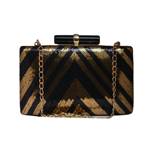 Artklim Black and Gold Sequins Fabric Party Clutch