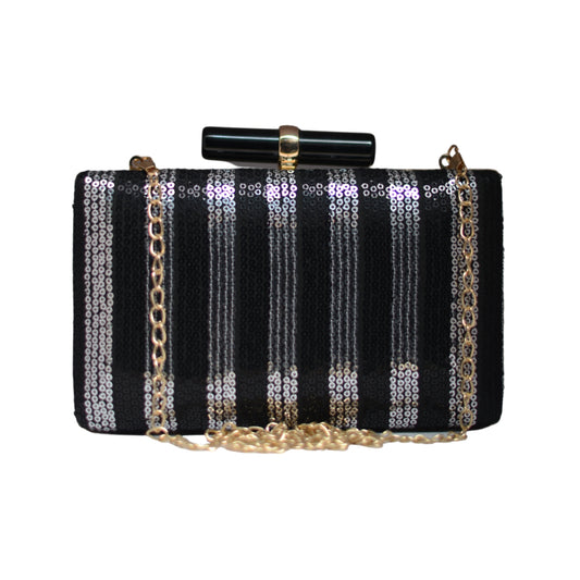 Artklim Black and Silver Sequins Fabric Party Clutch