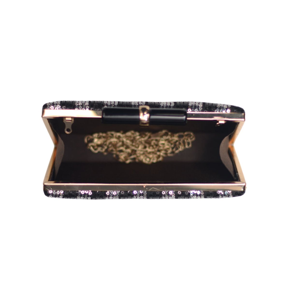 Artklim Black and Silver Sequins Fabric Party Clutch
