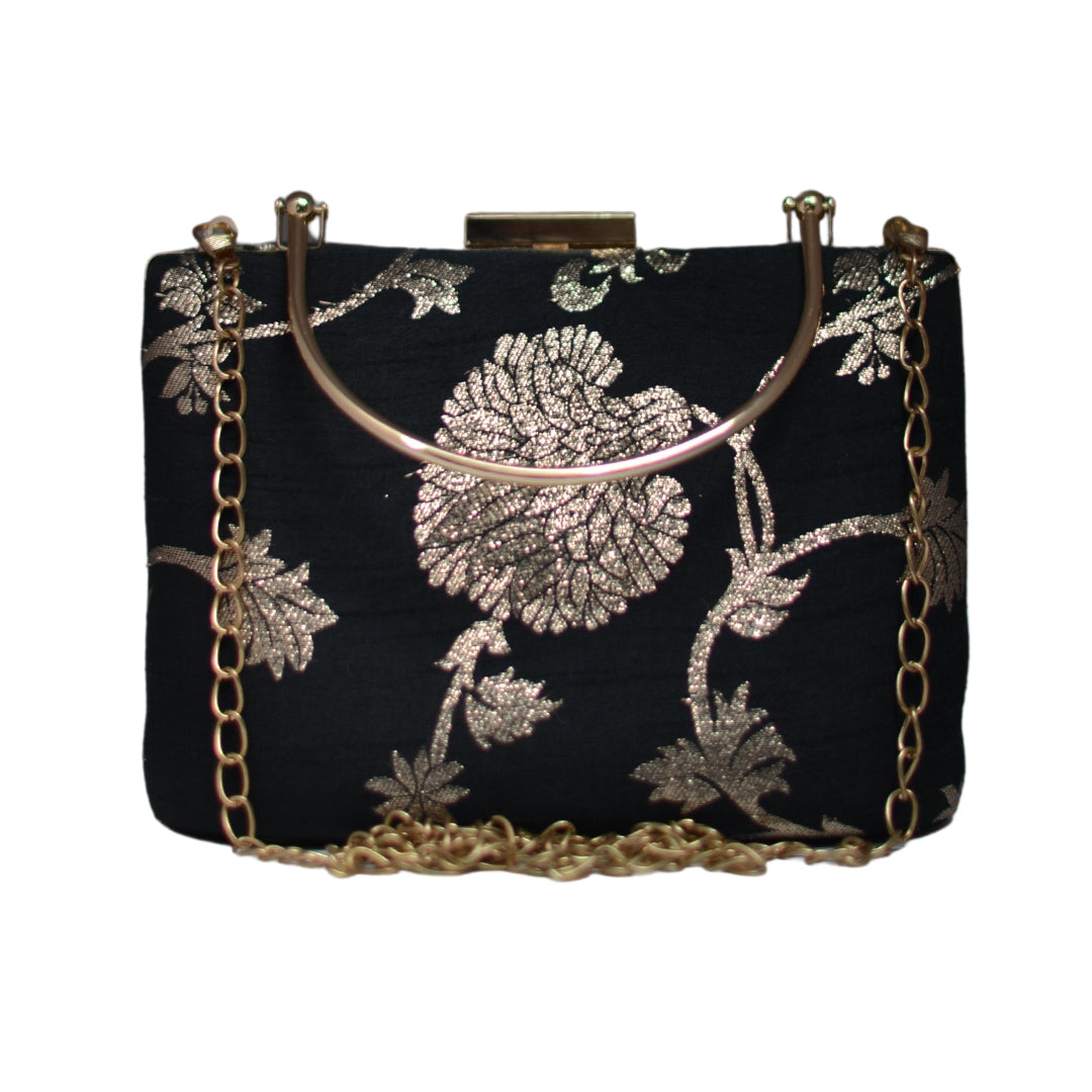 Artklim Black Brocade Party Clutch