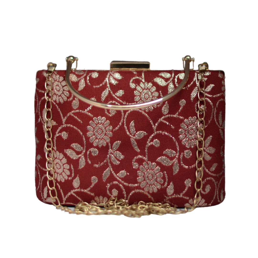 Artklim Red Floral Patter Brocade Party Clutch