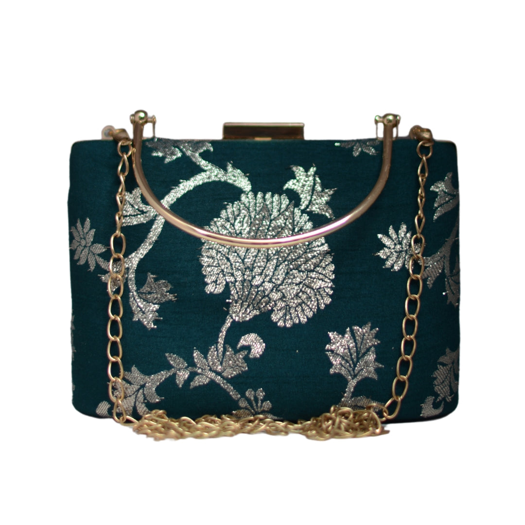 Artklim Dark Green Brocade Party Clutch