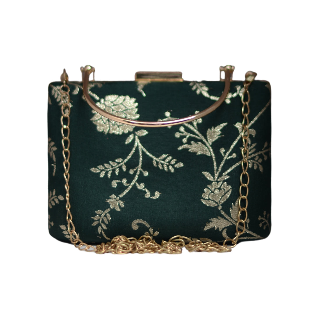 Artklim Dark Green Brocade Party Clutch