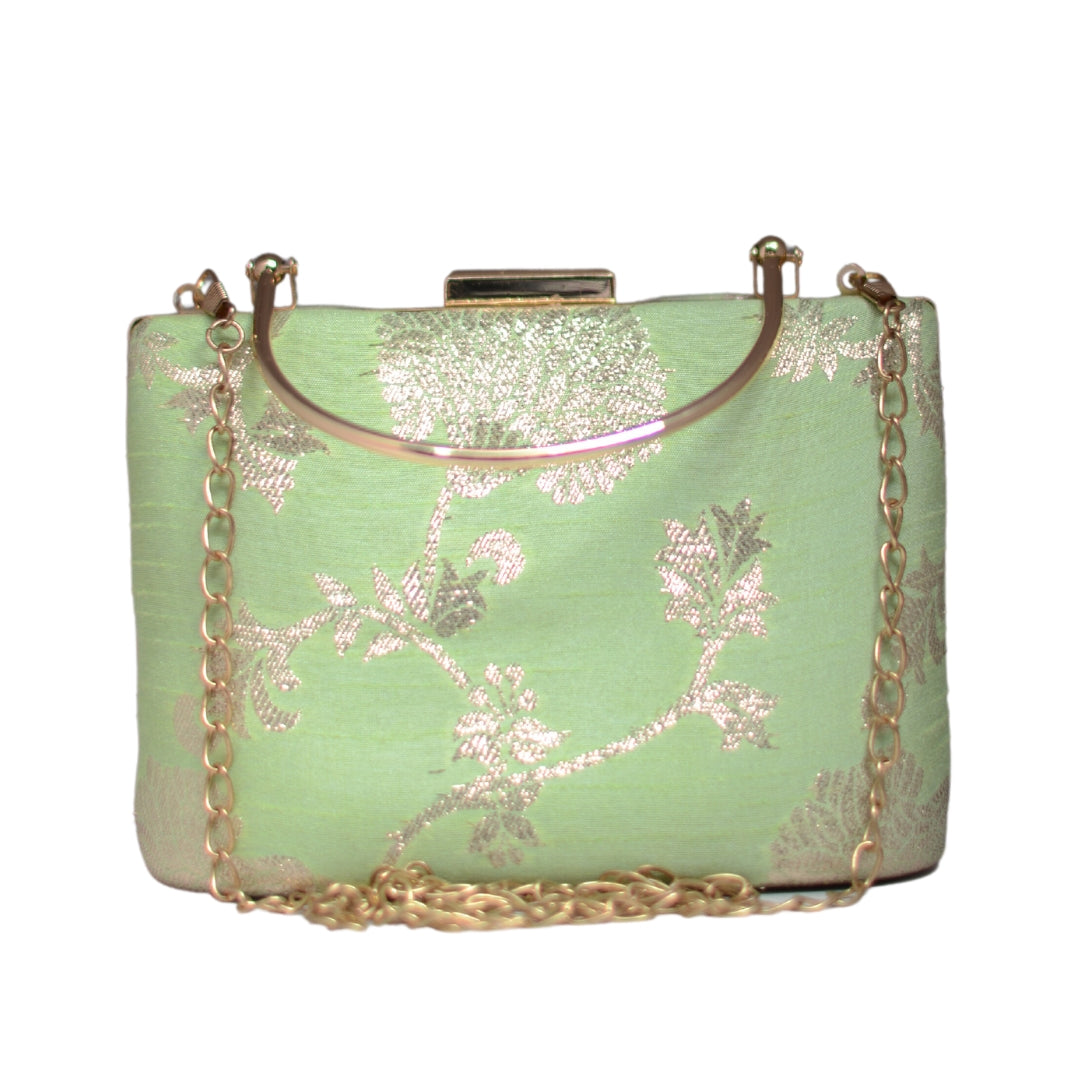 Artklim Light Green Brocade Party Clutch