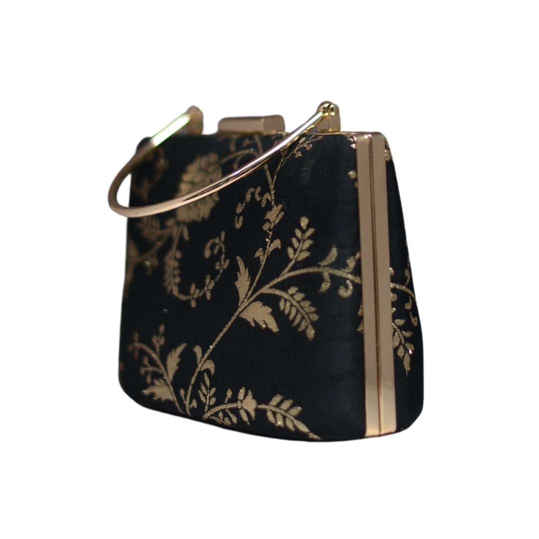 Artklim Black And Silver Brocade Party Clutch