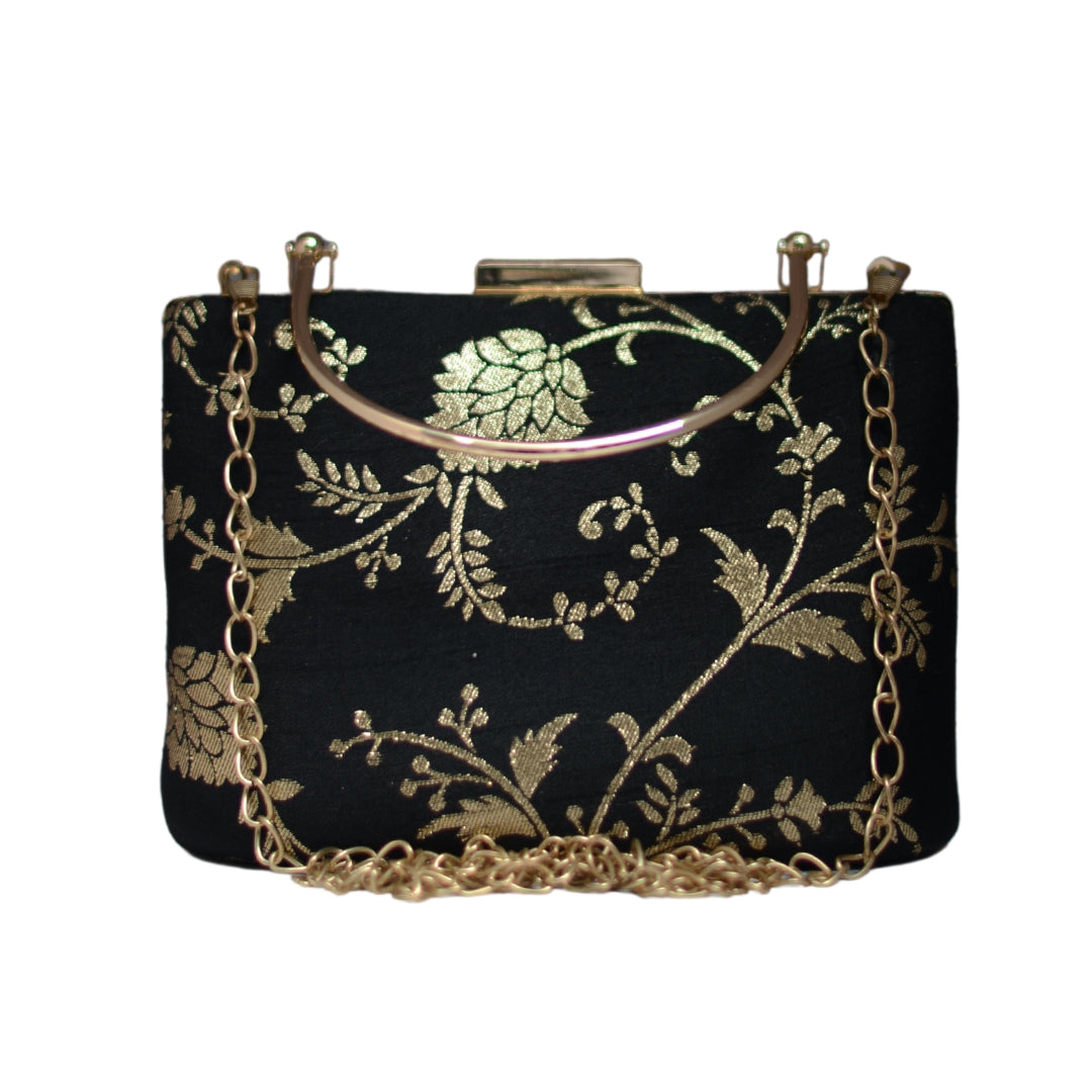 Artklim Black And Silver Brocade Party Clutch