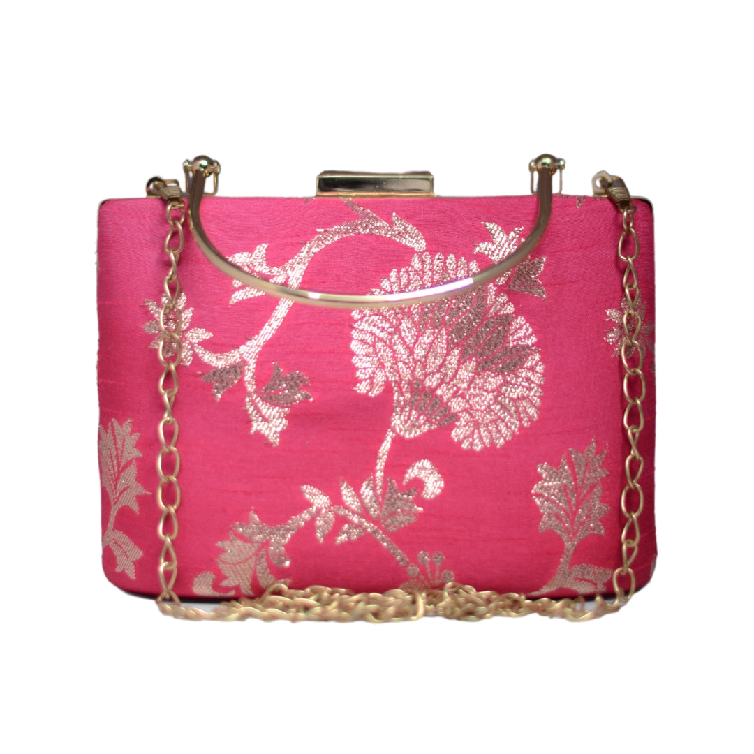 Artklim Pink Floral Brocade Party Clutch