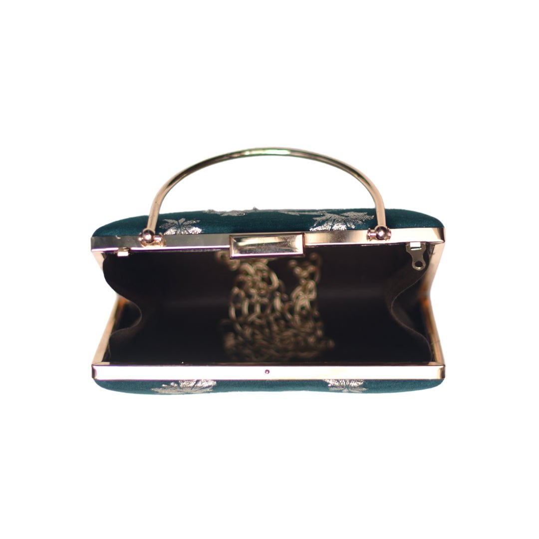 Artklim Dark Green Brocade Party Clutch
