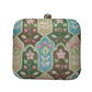 Artklim Green And Blue Floral Embroidery Party Clutch