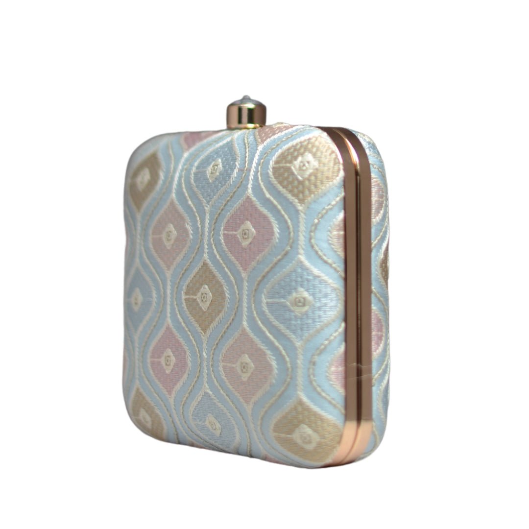 Artklim Light Blue Embroidery Party Clutch