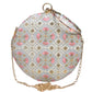 White And Pink Floral Embroidery Round Clutch