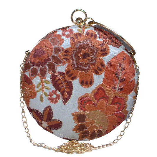 Orange Floral Embroidery Round Clutch