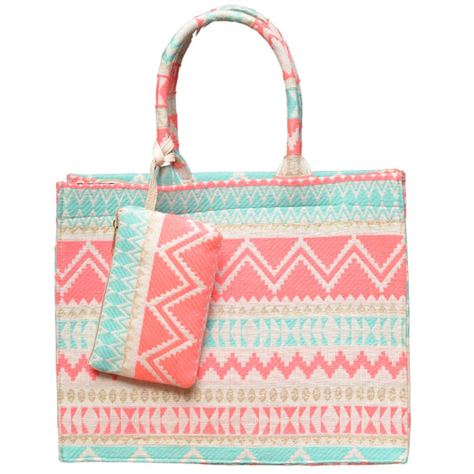 Pink and Sky Blue Color Geometric Pattern Tote Bag