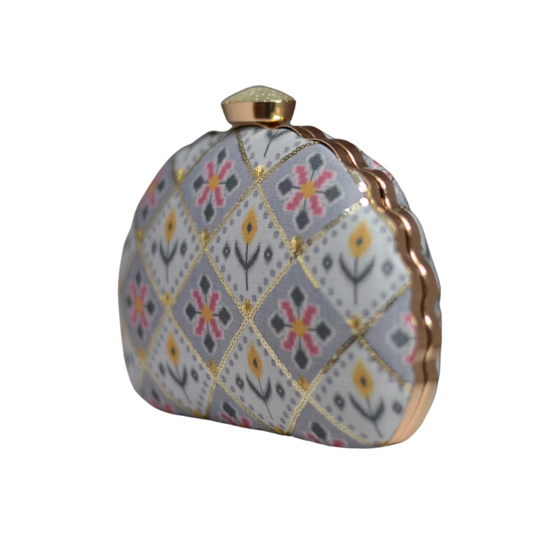 Artklim Grey Sequins Embroidered D-shape Clutch