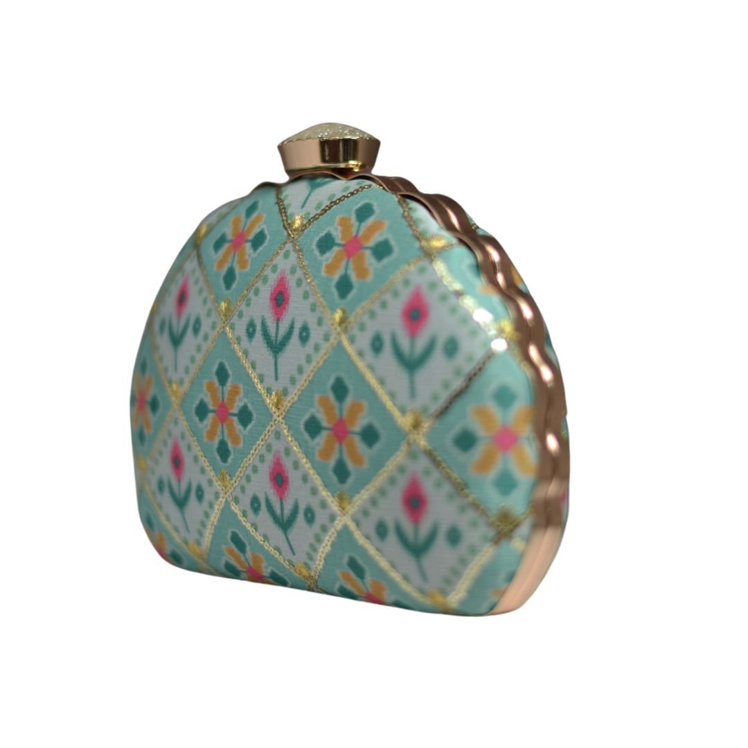 Artklim Blue Sequins Embroidery D-shape Clutch