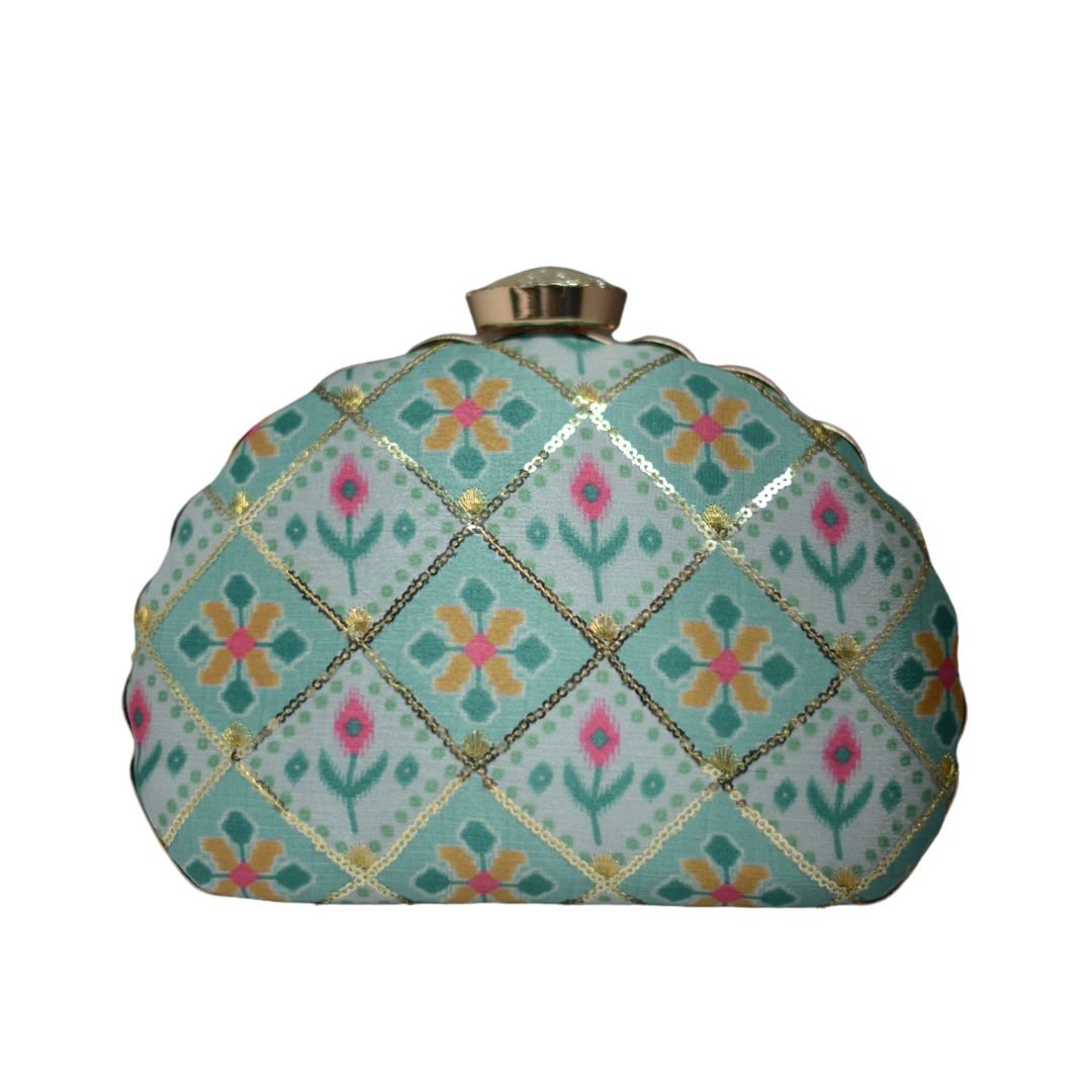 Artklim Blue Sequins Embroidery D-shape Clutch