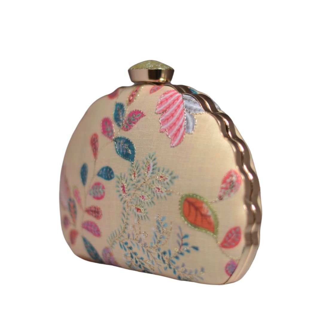 Artklim Beige Sequins Embroidered D-shape clutch