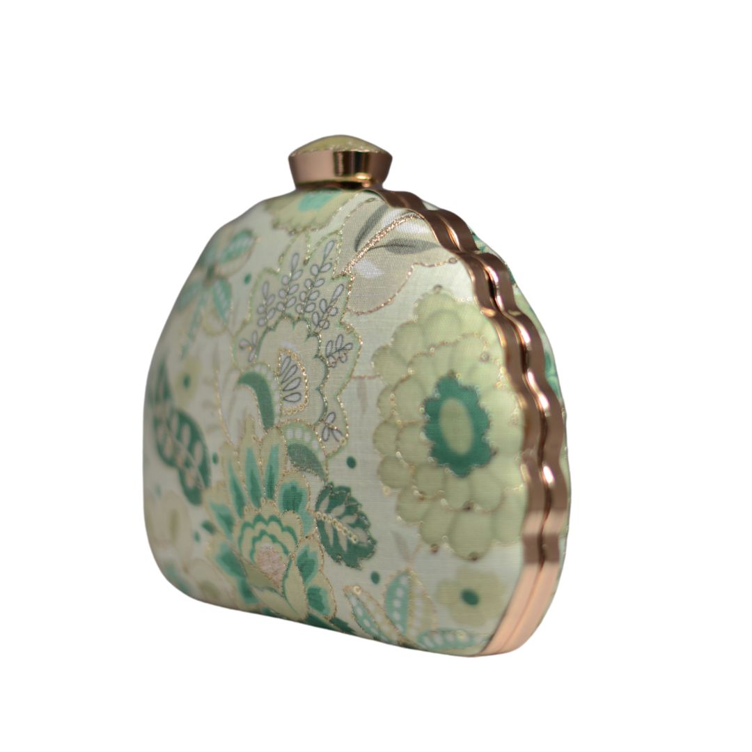 Artklim Pastel Green Floral Embroidery D-shape Clutch