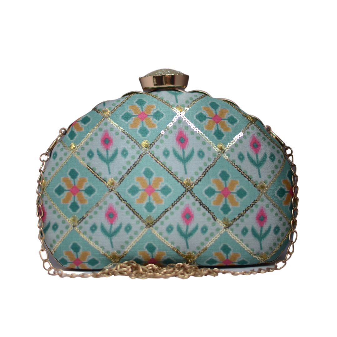 Artklim Blue Sequins Embroidery D-shape Clutch