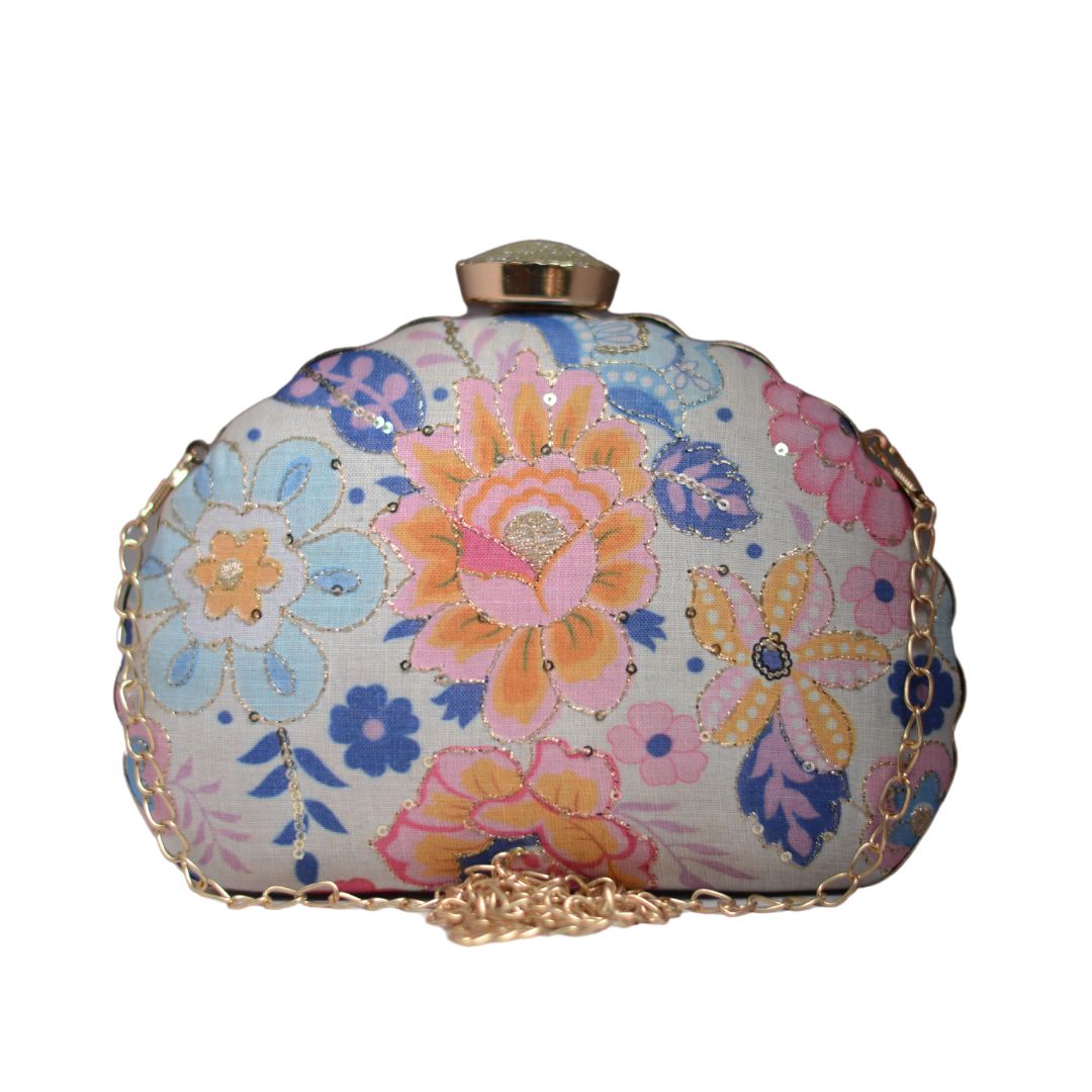 Artklim Multicoloured Floral Sequin Embroidery D-shape Clutch