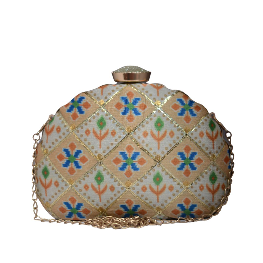 Artklim Sequins Embroidered D-shape Clutch