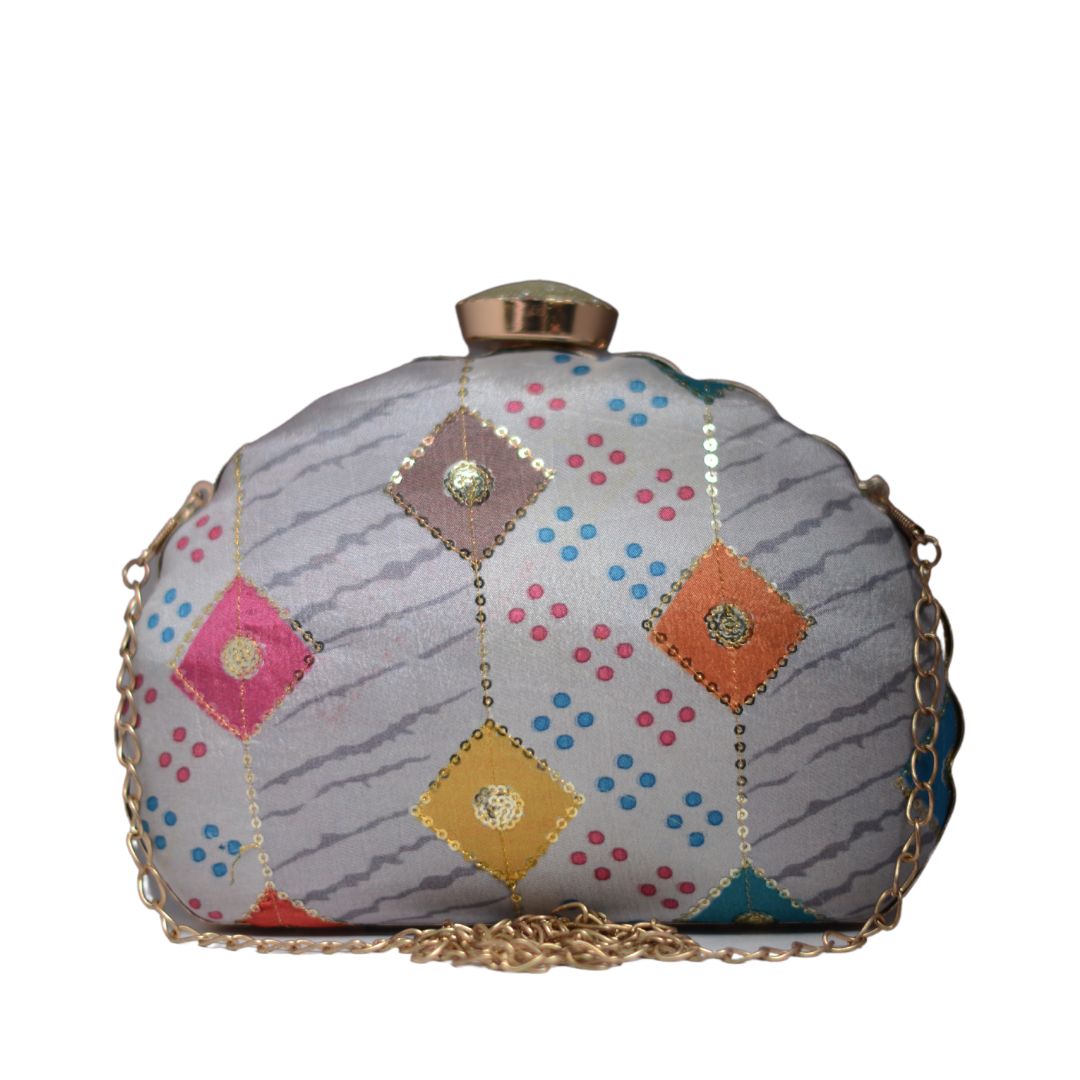 Artklim Grey Sequins Embroidered D-shape Clutch