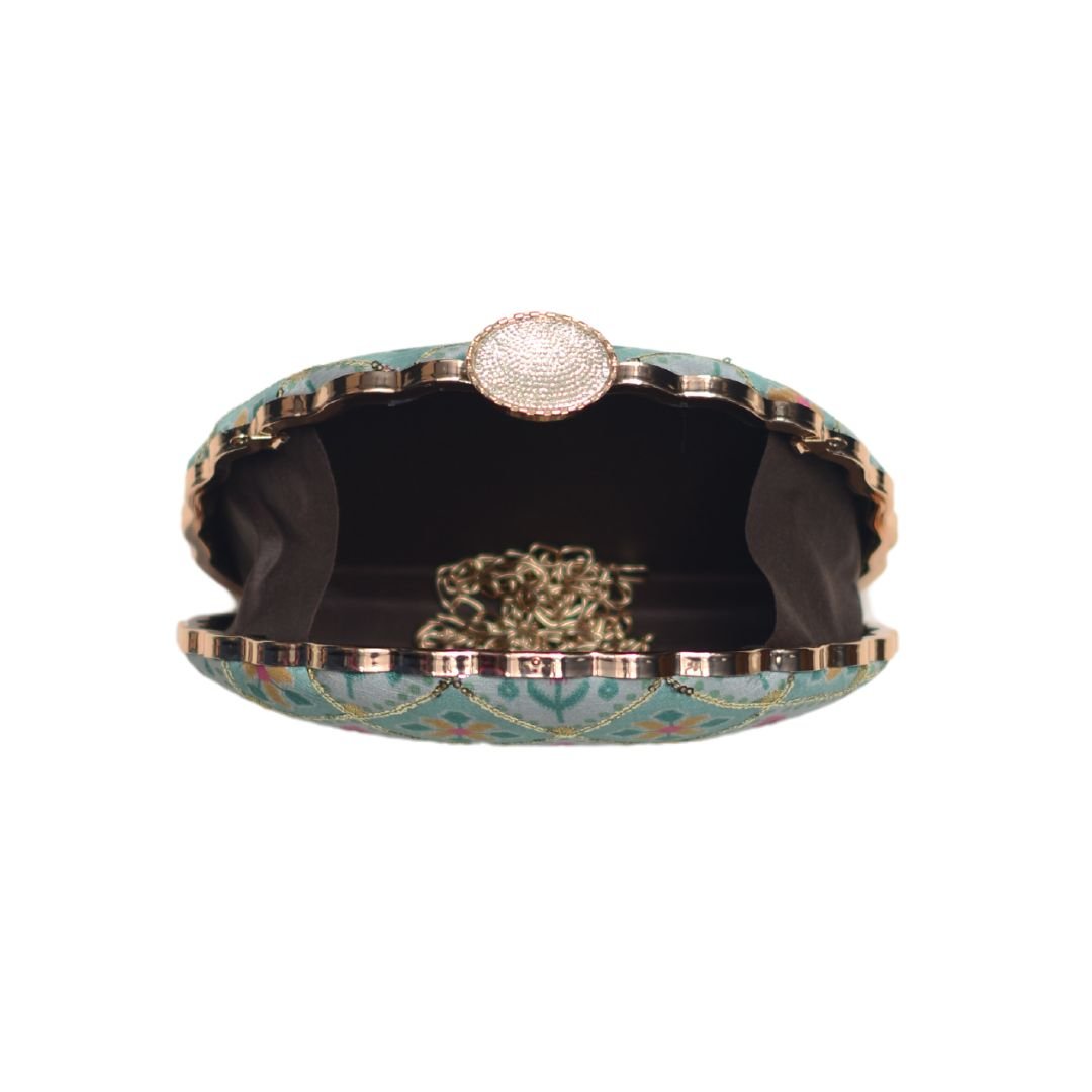 Artklim Blue Sequins Embroidery D-shape Clutch