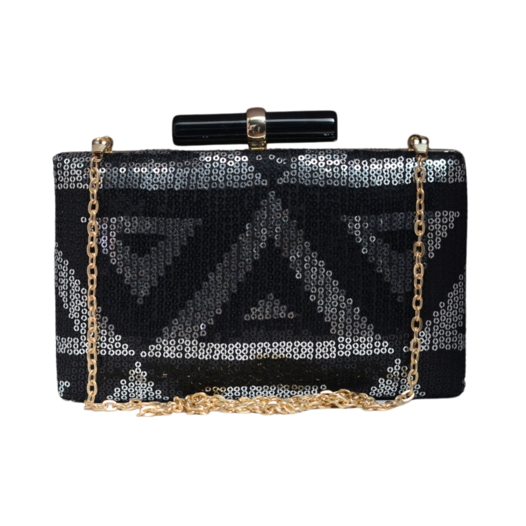 Artklim Black And Silver Sequins Party Clutch