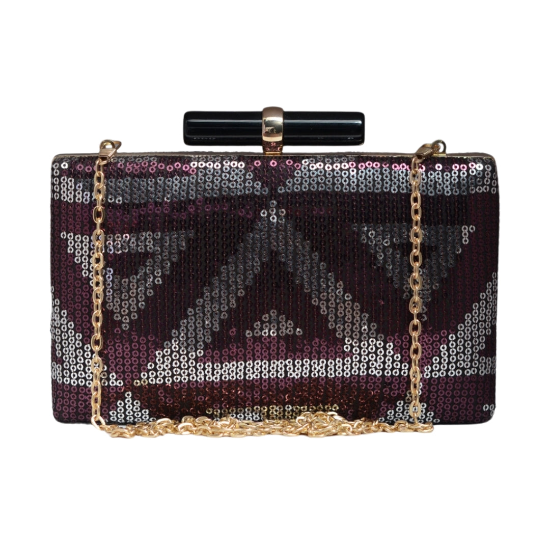 Artklim Maroon And Silver Sequins Party Clutch