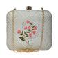 Artklim White And Pink Floral Embroidery Clutch