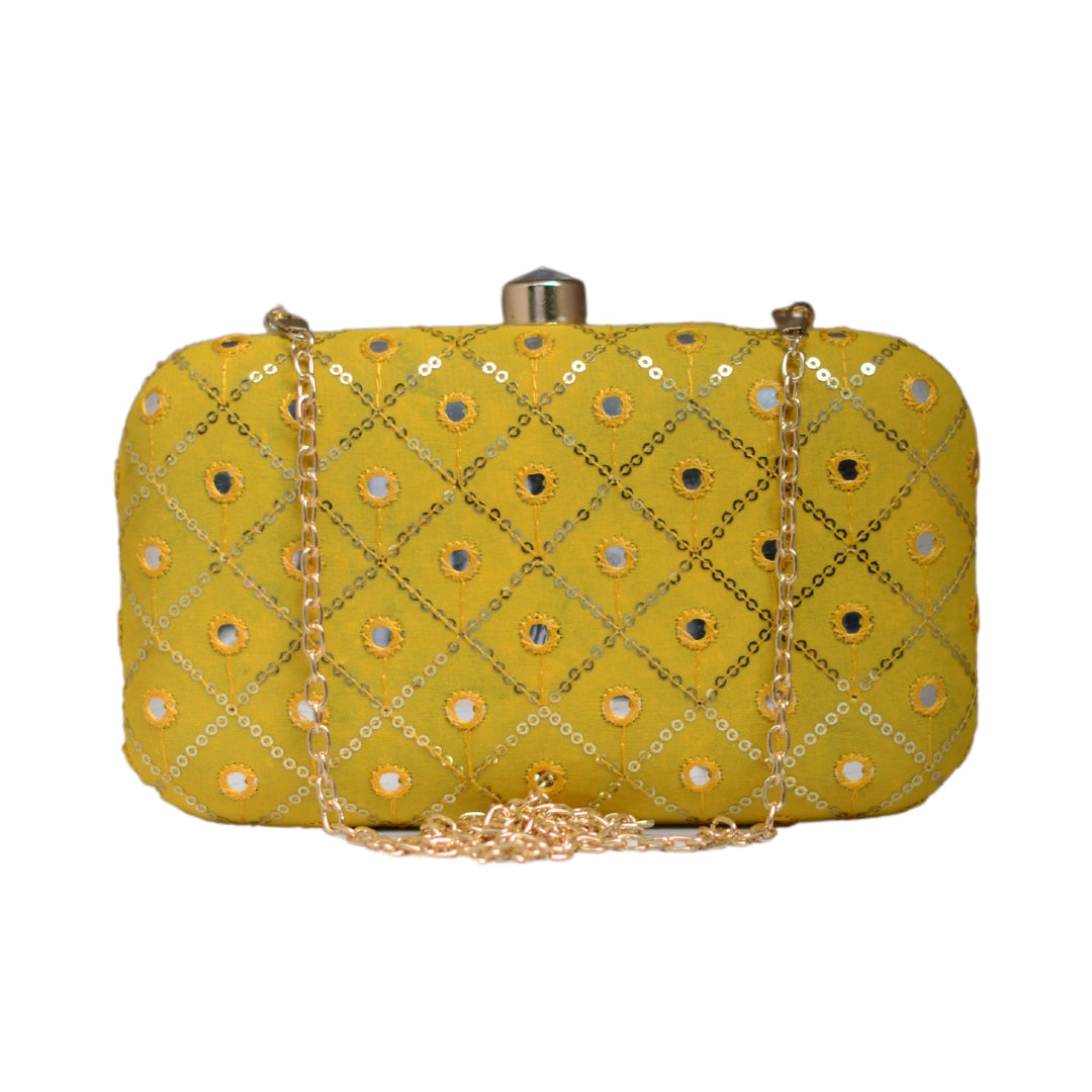 Artklim Yellow Sequins Party Clutch