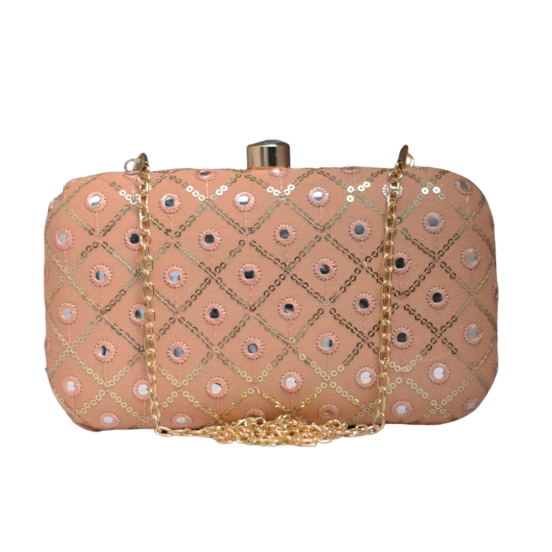 Artklim Peach Pink Sequins Party Clutch