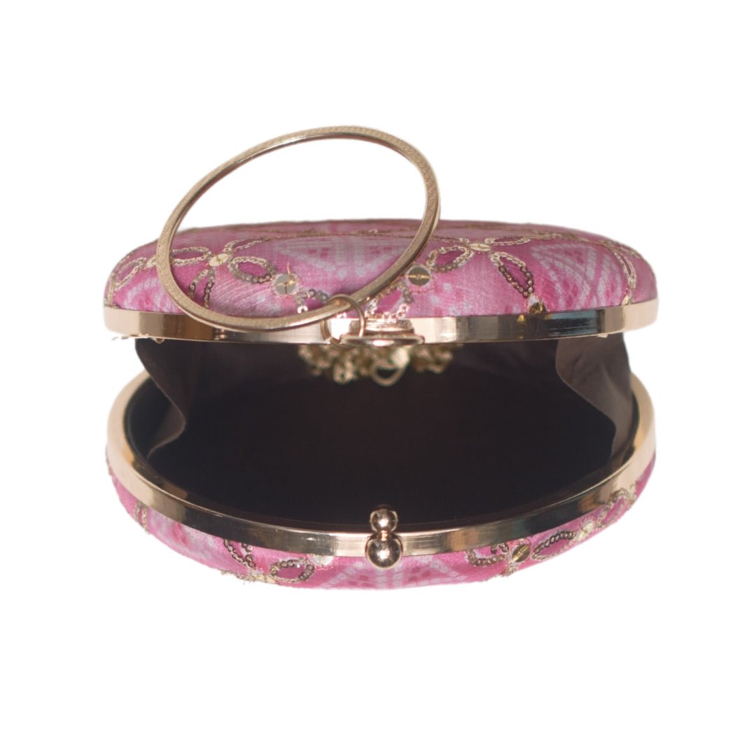 Artklim Pink And Golden Sequins Round Party Clutch