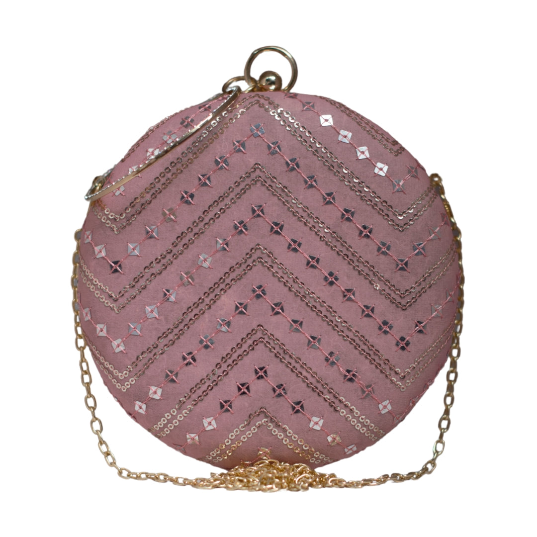 Artklim Peach Sequins Round Party Clutch