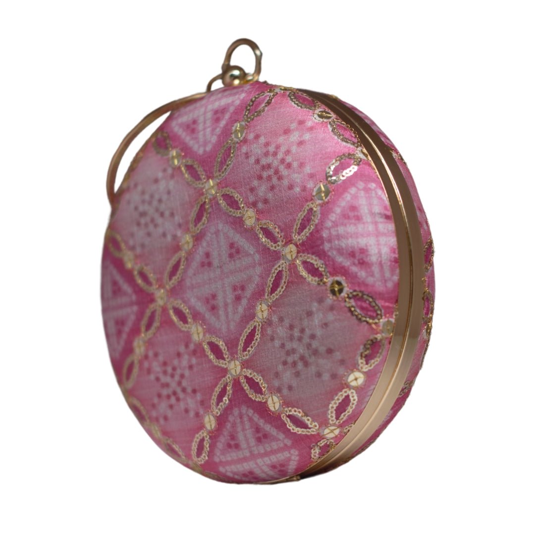 Artklim Pink And Golden Sequins Round Party Clutch