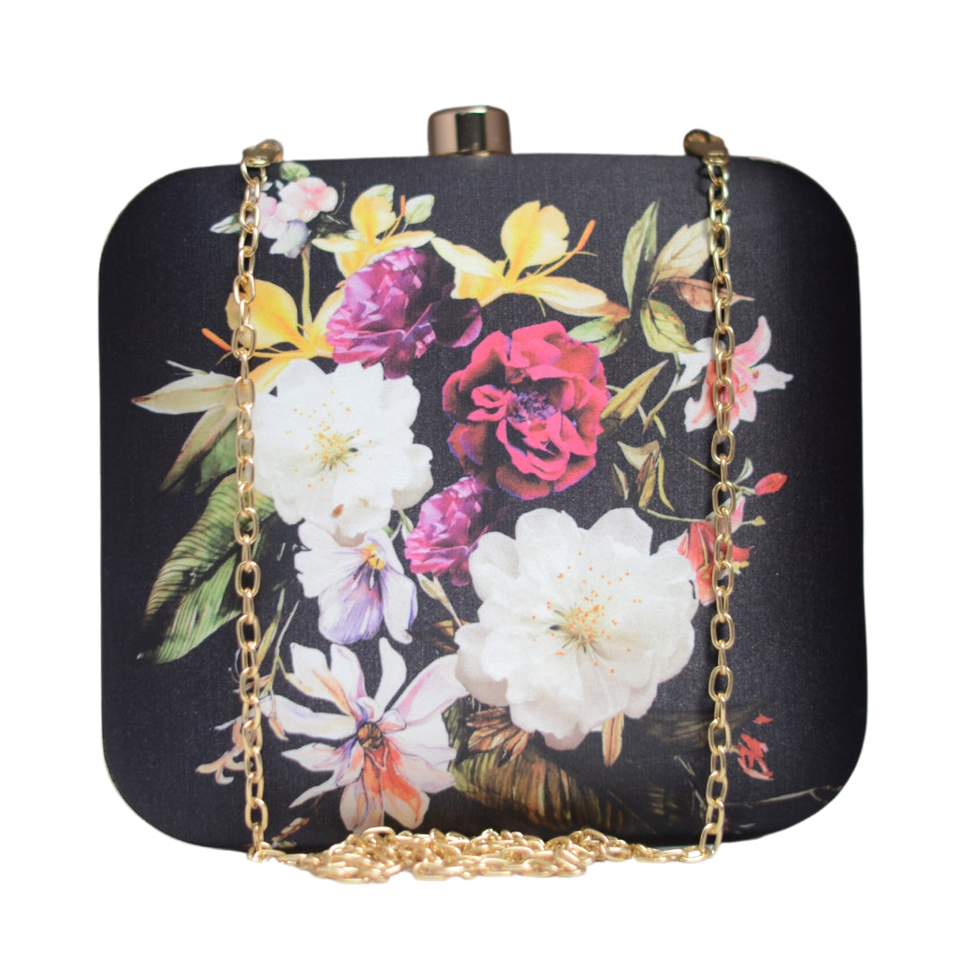 Artklim Black Floral Printed Clutch