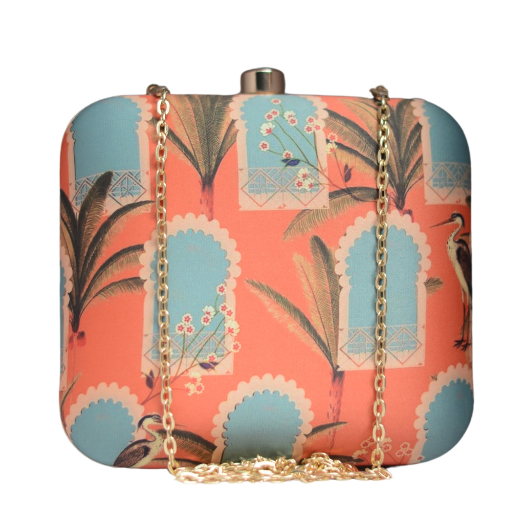 Artklim Orange And Blue Printed Clutch