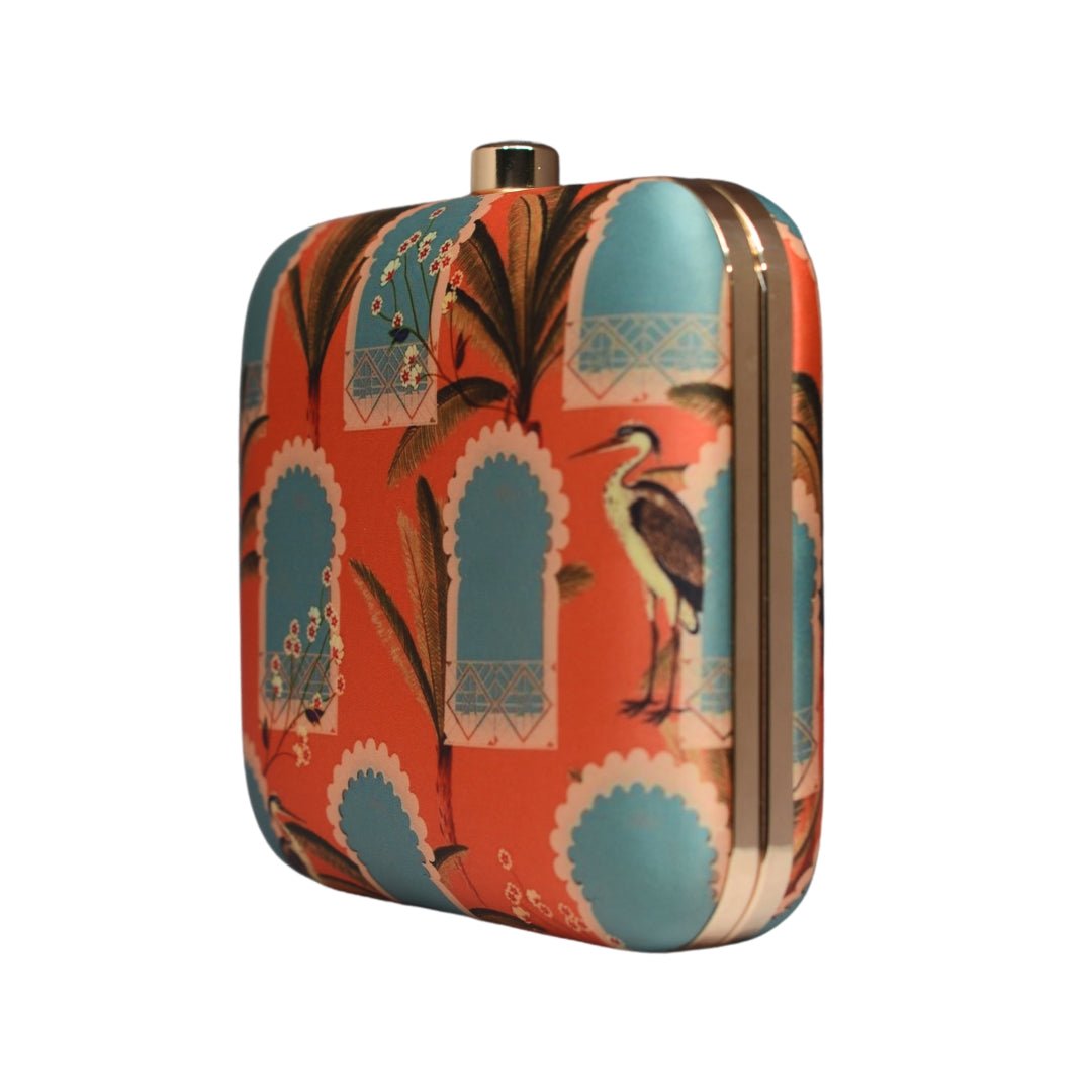 Artklim Orange And Blue Printed Clutch