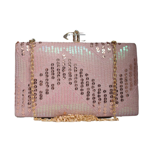 Artklim Pink Sequins Embroidered Party Clutch