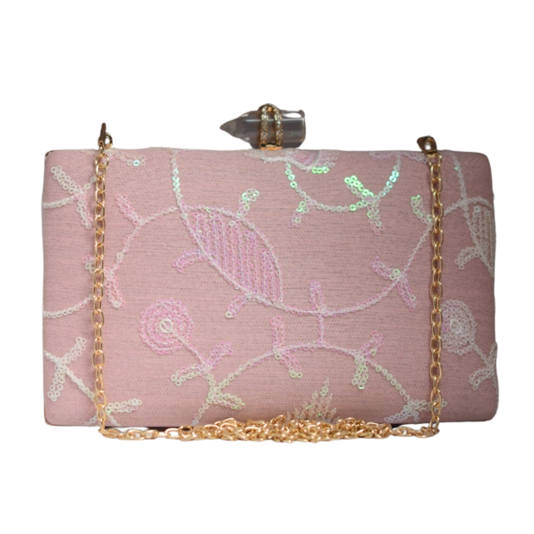 Artklim Pink Embroidery Party Clutch