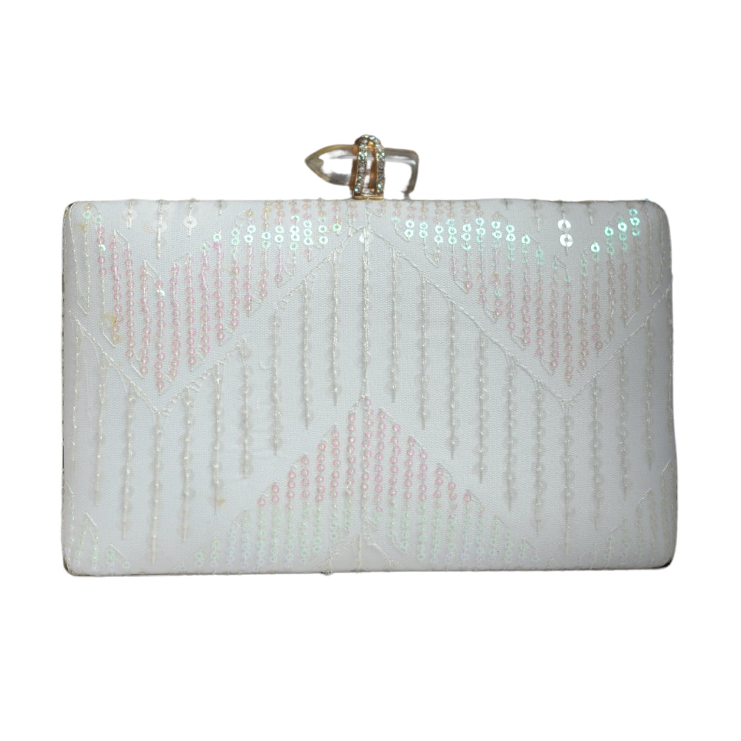 Artklim White Sequins Embroidered Party Clutch