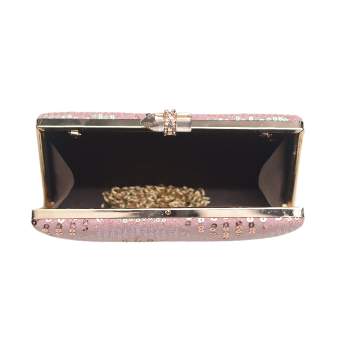Artklim Pink Sequins Embroidered Party Clutch