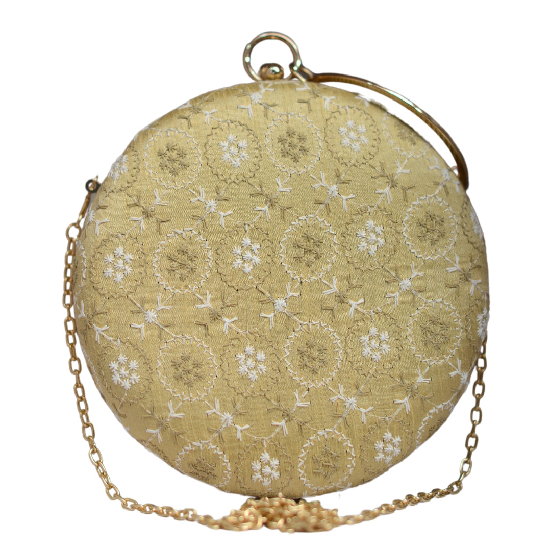 Warm Cream Embroidery Round Clutch