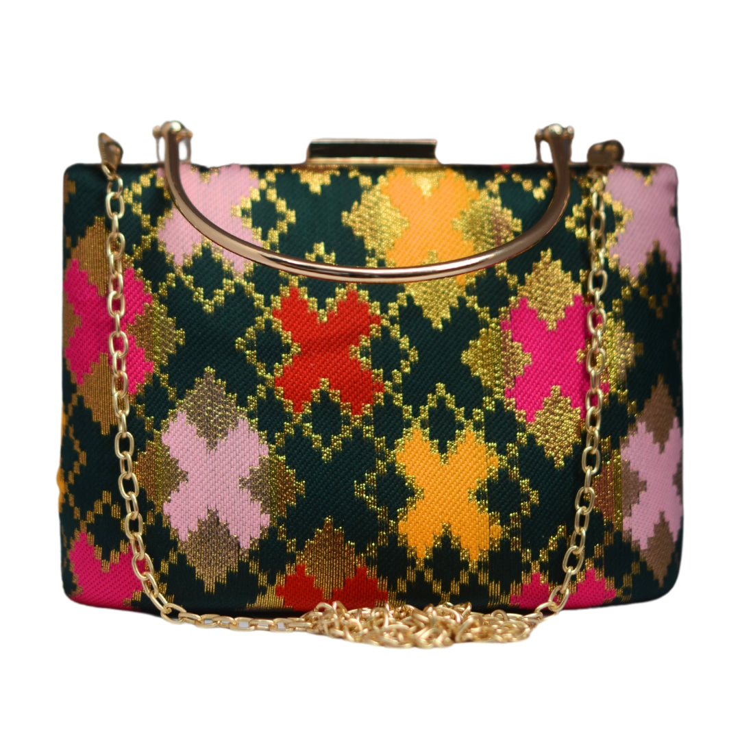 Artklim Green Brocade Printed Clutch