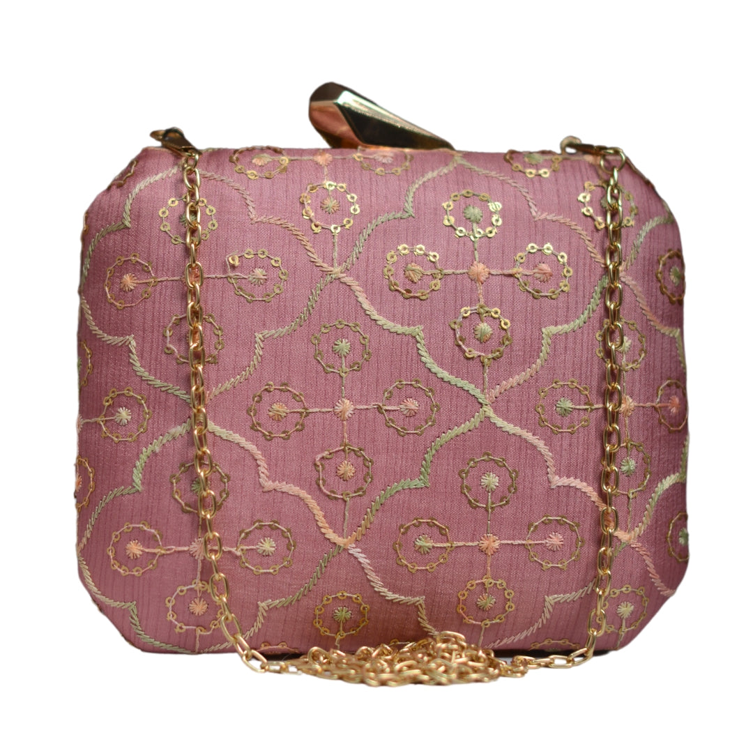 Artklim Pink Embroidery Party Clutch