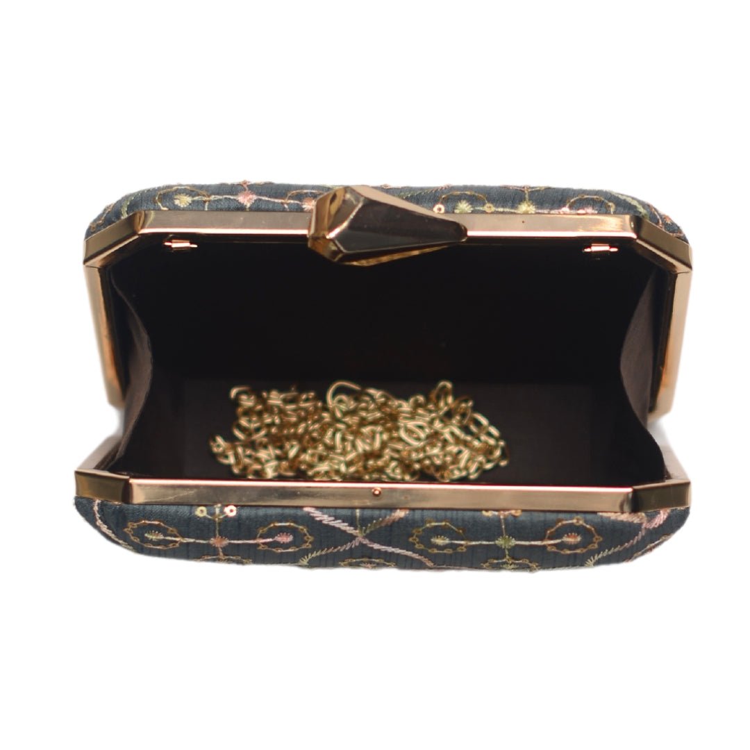 Artklim Marine Blue Embroidery Party Clutch