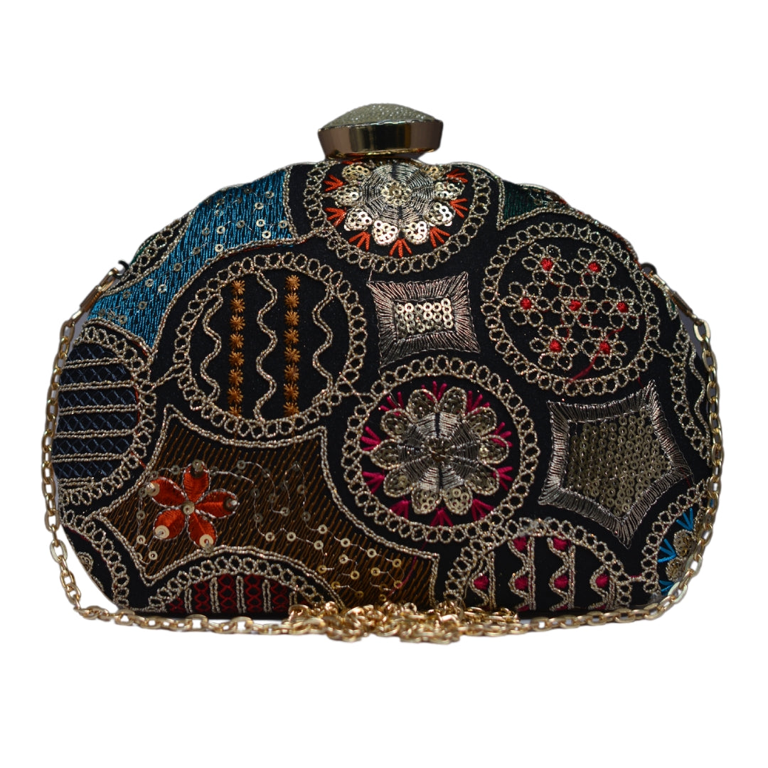 Artklim Multicoloured Embroidered D-shape Clutch