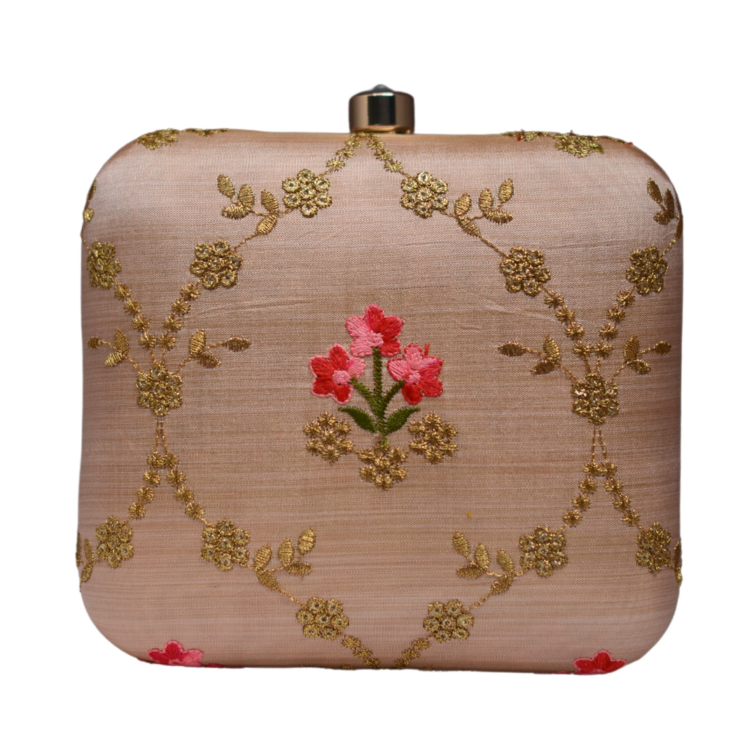 Artklim Baby Pink Embroidery Party Clutch