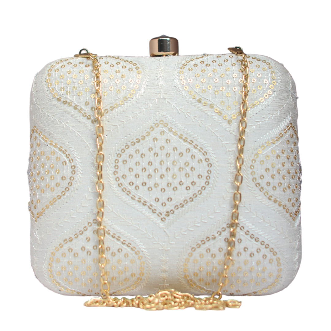Artklim Off White Embroidery Party Clutch